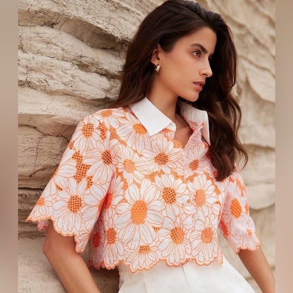 Vibrant Floral Lace Crop Top – Perfect Summer Essential! 🧡🧡 - Picture 4 of 6